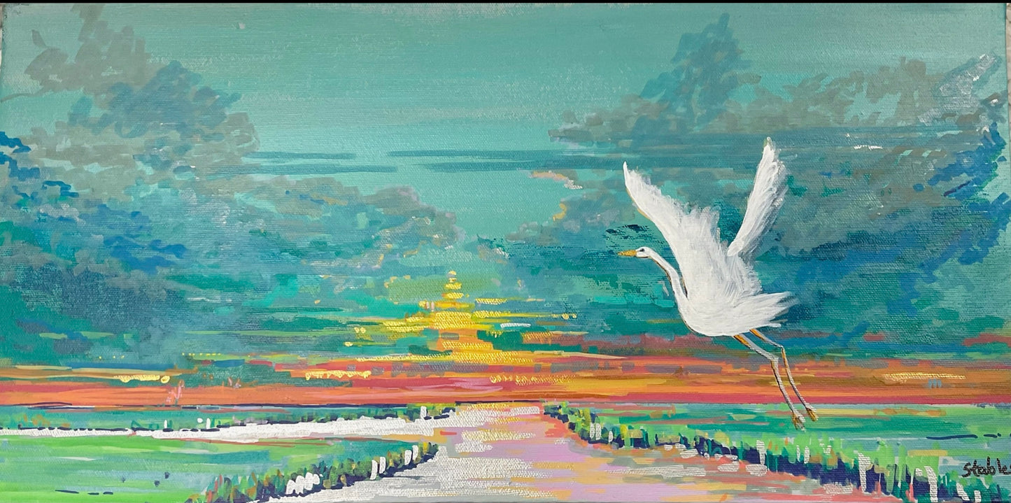 Egret Flight at Sunset
