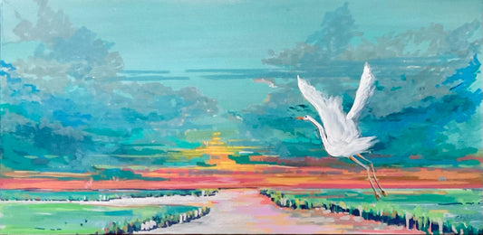 Egret Flight at Sunset